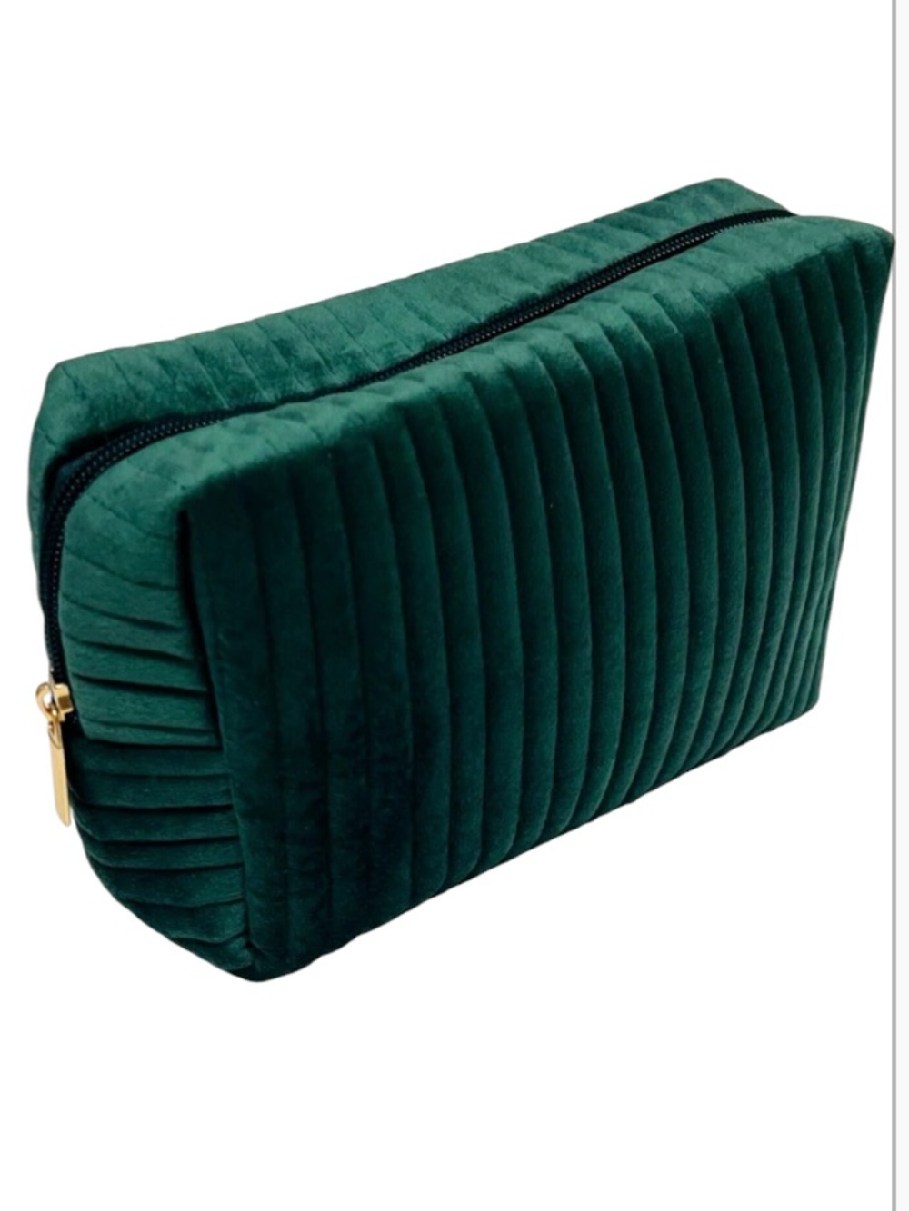 True Botanicals Plush Ribbed Velvet Cosmetic Pouch (2) Emerald Green NWT makeup